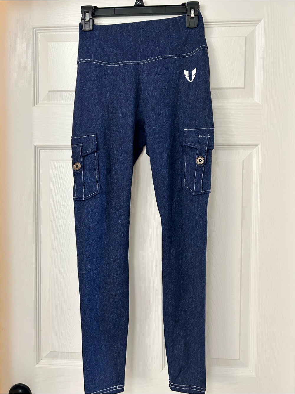 Blue Denim Like Womens Firmabs  Cargo-Style Stretch Leggings Size Medium NW